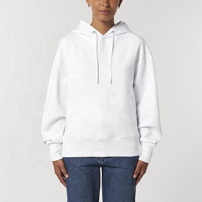Cotton dày trọng lượng nặng Hoodie tay áo dài màu trắng 1